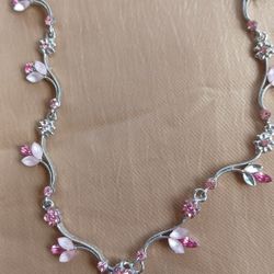 Silver Pink Crystal Necklace