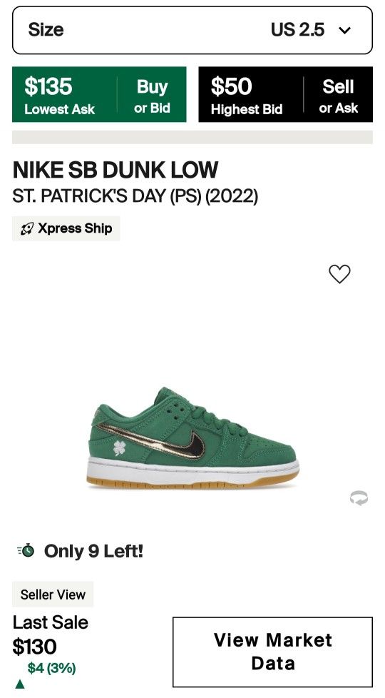 Nike SB Dunk Low "St. Patrick's Day" (PS) Size 2.5y