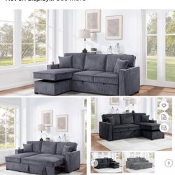 $369.     2-PCConvertible Sectional  Sleeper Sofa W/ Cupholder Sofa Storage & USB Ports  89”x 59”X36”H