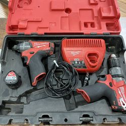 Milwaukee 2453-20, Impact Driver, 2404-20, Hammer Drill/Driver, With Battery And Charger, Used Condition 