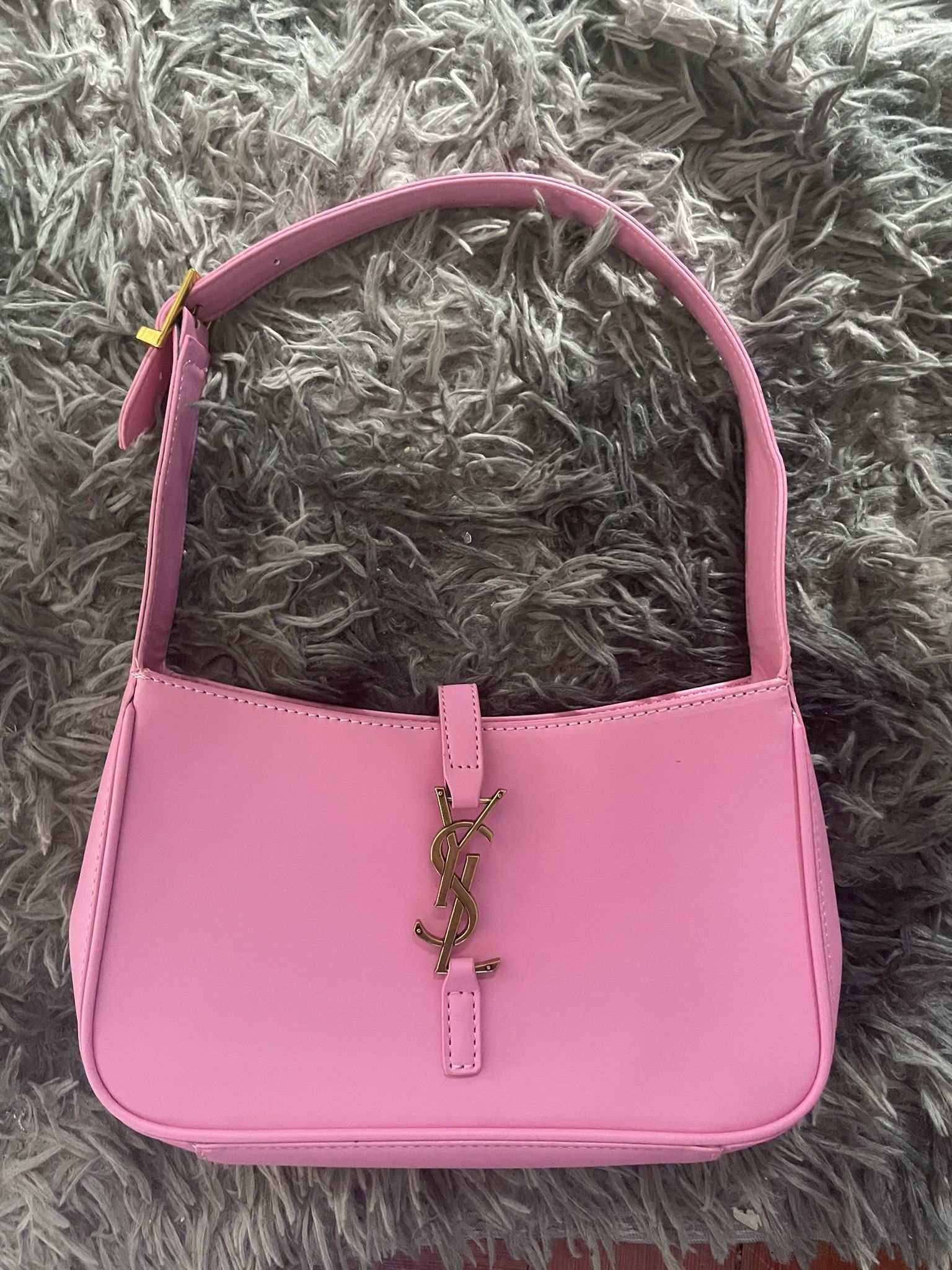 Pink Shoulder Bag with Gold Logo & Soft Pink Lining