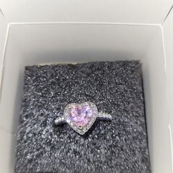 Zirconia ring. Heart shaped ring. Fashion ring. Silver tone