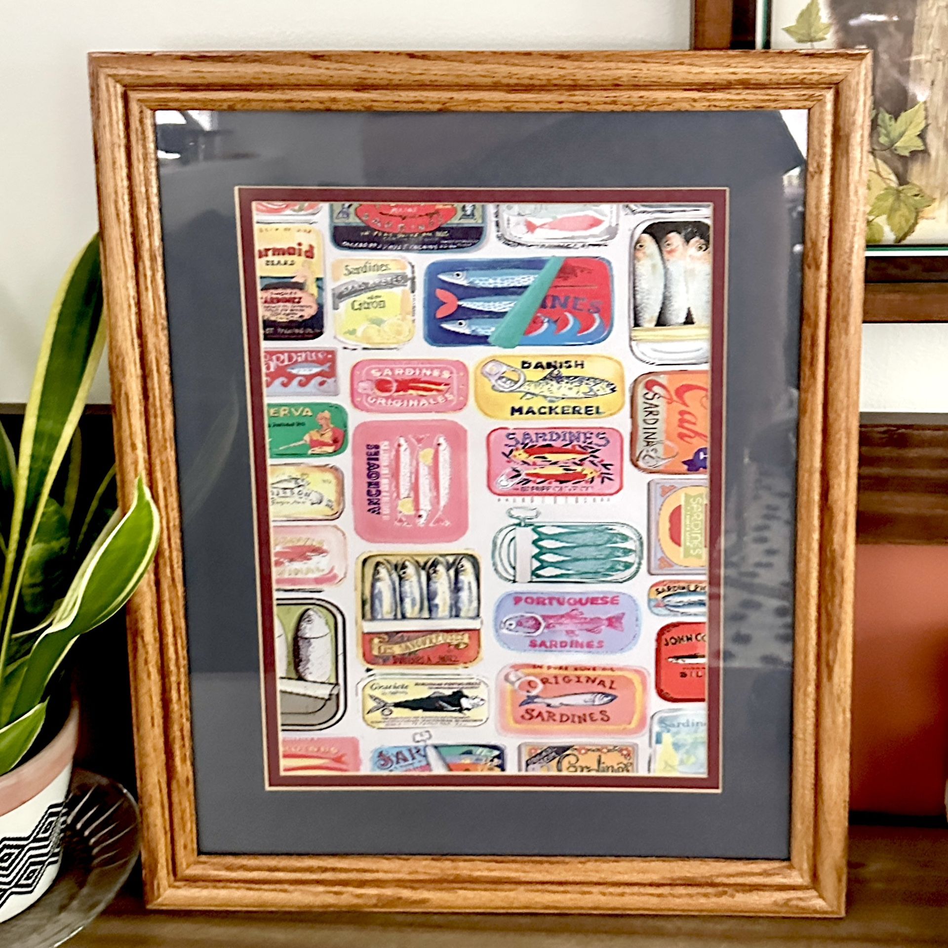Vibrant Sardine Tin Can Framed Canvas Art Print Matted & Wood Frame Italy Ocean Kitchen Art 18x23”