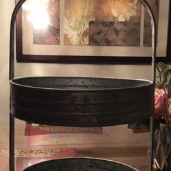 TWO- TIER GALVANIZED DECORATIVE SERVING TRAY -FARMHOUSE  STYLE