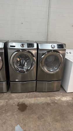 Samsung Set Stainless Steel Washer Dryer All Electric good Condition Very Clean Warranty For 90 Days  