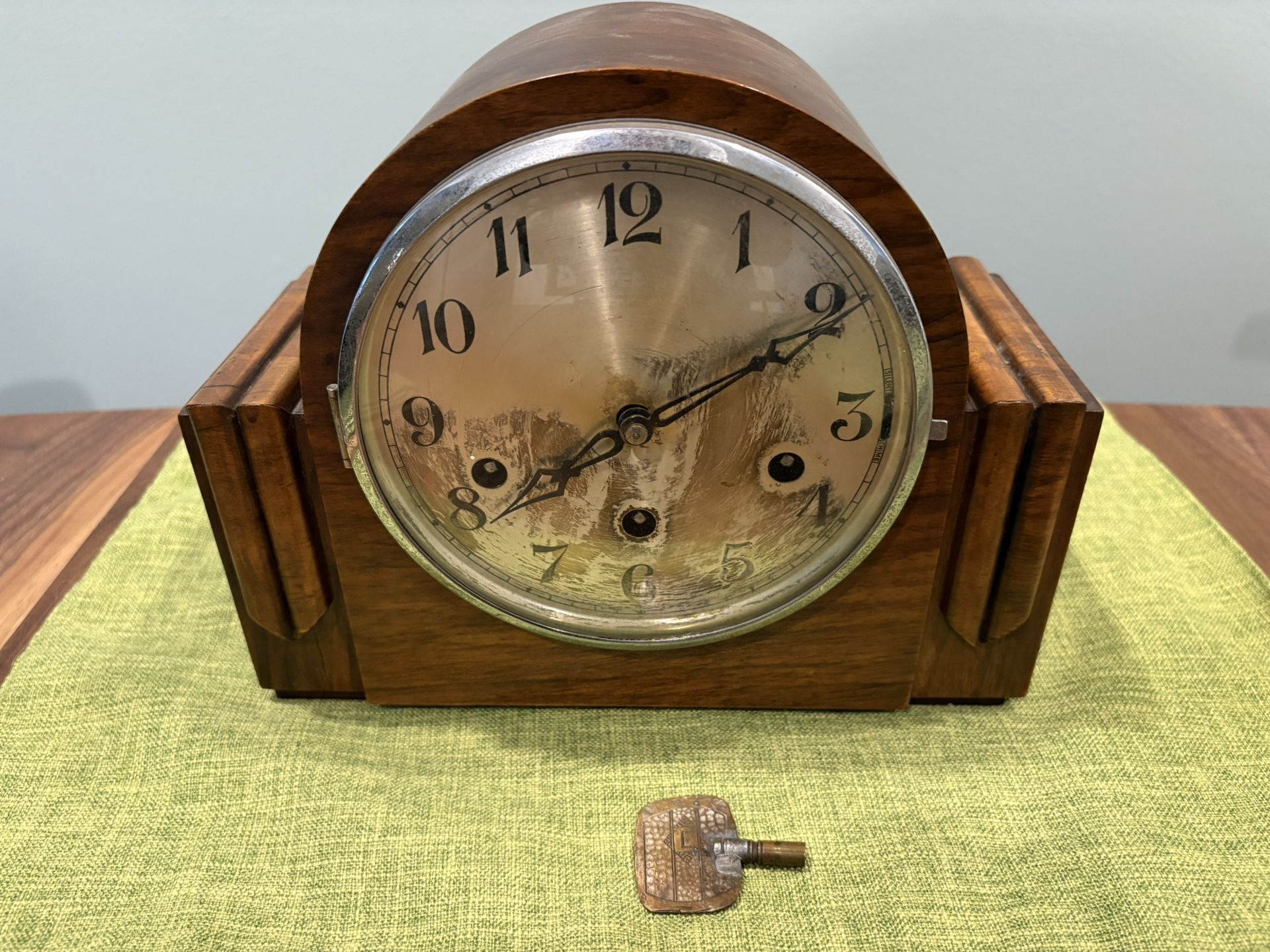 Antique Art Deco Wooden Mantel Clock