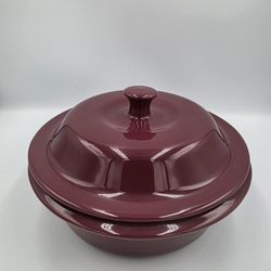 Pampered Chef 1122 Cranberry 6 Cup 1.5L Round BAKER Casserole Dish with Lid USA 