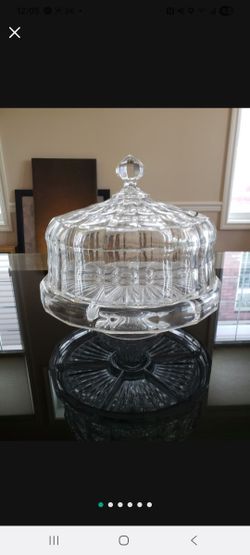 Crystal Shannon Cake PLATTER With LID NEW