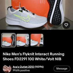 Nike Sz 12 Flyknit Interact Running Shoes FD2291 100 White/Volt NIB