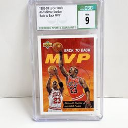 1992-93 Upper Deck #67 Michael Jordan Back To Back MVP CSG Mint 9 Basketball Card