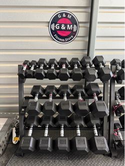 New pair of 5,10,15,20,25,30,35,40,45lb rubber dumbbells + rack. All new in box 📦 $570