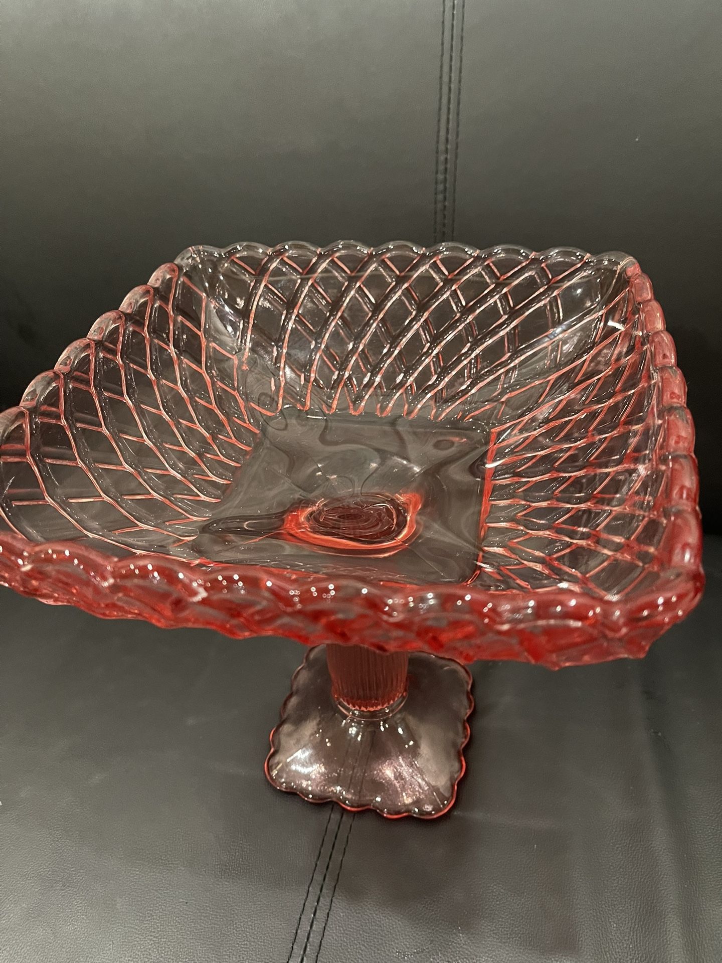 Vintage Pedestal Candy Dish Beautiful Purple Carved Glass