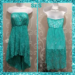 WOMENS TURQUOISE LACE HIGH LOW DRESS SIZE S