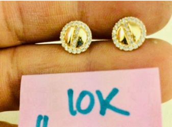 10K Solid Gold Earrings CUBIC ZIRCONIUM STONES For Wedding