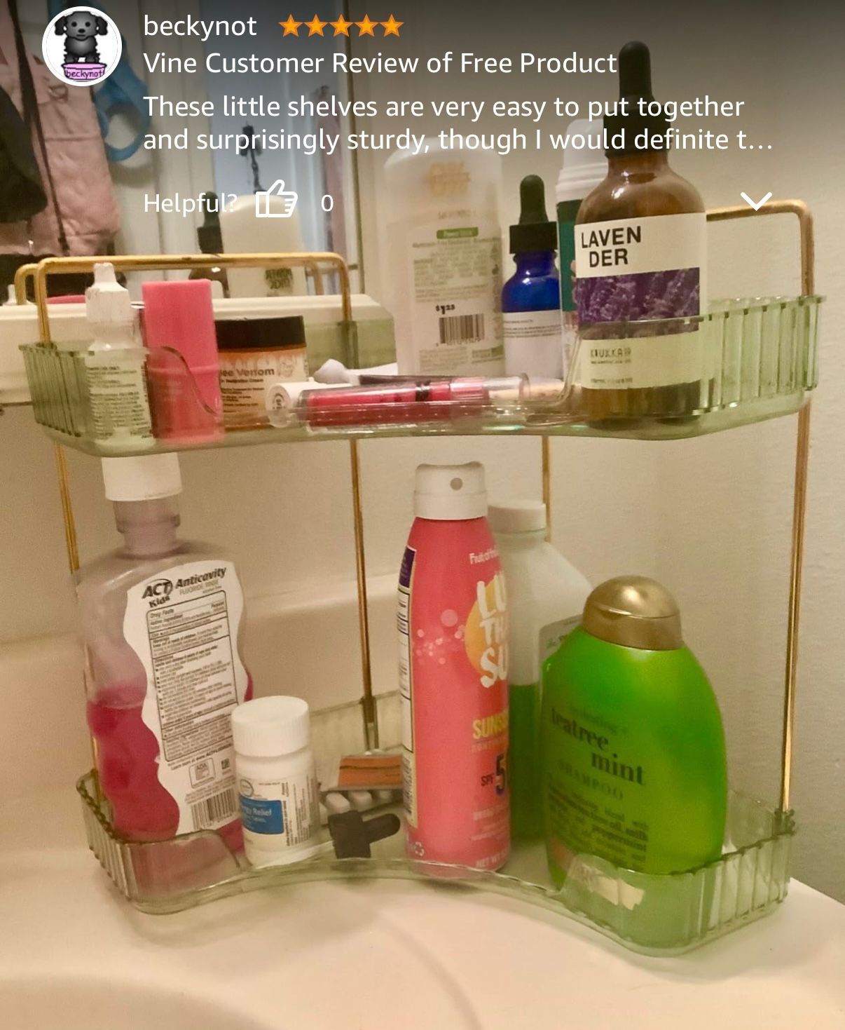 Tier Plastic Bathroom Counter Organizer with Hooks,Corner Vanity Tray and Makeup Storage Shelf for Sink, Countertop (Green Gold) New sealed un assembl