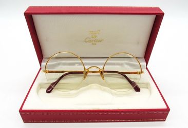 Vintage Cartier Gold Plated Rimless Round Eyeglasses 49-22 140 France w/ Case
