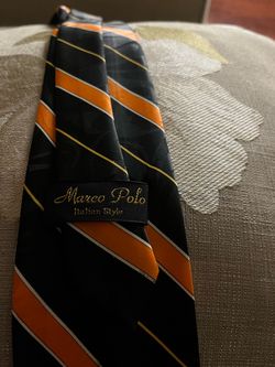 Black and Orange Striped Necktie made by Marco Polo Italian style