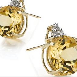 14K Solid Yellow Gold Diamond and Citrine Earrings 