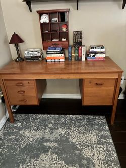 WOOD DESK 53 x 28 and a chair