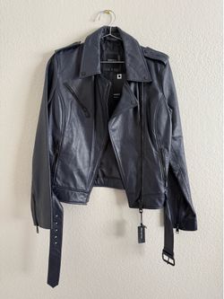 Barneys Originals Navy Black Leather Jacket