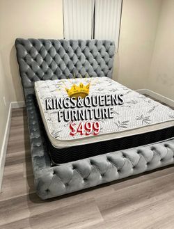 New Queen bed frame with mattress