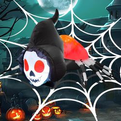 Halloween Inflatables, Halloween Inflatable Outdoor Decorations, 6FT Halloween Skull Spider Decoration, Skull Spider with LED Light, Blow up Yard Infl