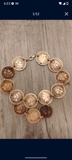 Indian head wheat pennies 1800s collectors bracelet