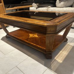 Rectangle Wood Glass Coffee Table