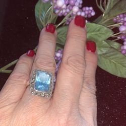 Vintage Sterling, Marcasite & London Blue Topaz