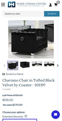 Glam Black Velvet Accent Chair - Crystal Tufted (Great Condition!)