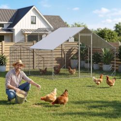 Metal Chicken Coop, 13.1x9.8x6.6ft Chicken Run for Yard with Cover Upgrade Double Lock & Rust-Proof Mesh, Stainless Steel Ties, Easy Assembly, Chicken