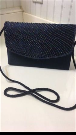 Sapphire Blue Beaded Clutch.