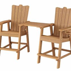 Tall Adirondack Chairs Set of 2, HDPS Patio Adirondack Chairs, Tall Balcony Chair with Connecting Tray, Bar Height Chairs with CupHolder and Umbrella 