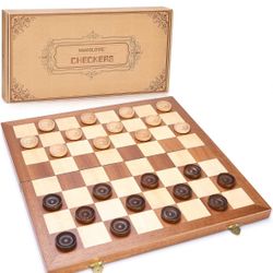VAMSLOVE 14inch Checkers Folding Wooden Game Set