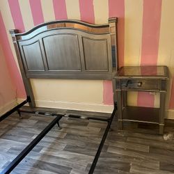 Queen Size Silver Bed Frame With Night Stand Included 