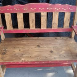 Rustic Wood Carved Bench
