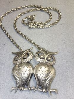 Vintage pewter double owl pendant