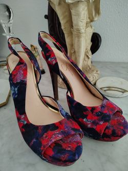 Jessica Simpson Shoes | Jessica Simpson Claudette Stilleto Pump-Red/Blue Multi Print
