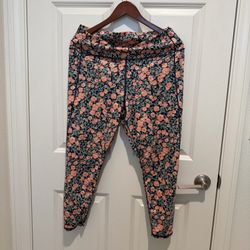 Gap Fit Women’s XL Power Move High Rise Ankle Leggings Floral Peach Pockets
