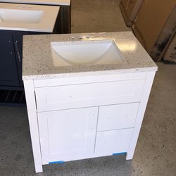 31” Bathroom Sink White Bath Shower Vanity Marble Top