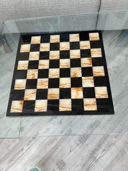 Large 15.5" Solid Stone Chess Board Only (Black Marble & Onyx) – 11 lbs