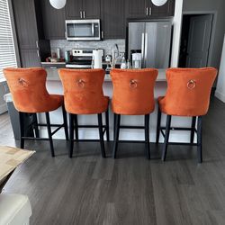 Orange Upholstered Counter Height Bar Stools