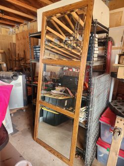Huge 31" x 80" Oak Wood Framed Mirror