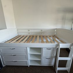 Twin Bed with stairs, drawers & shelves