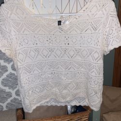 Women’s White Knit T-Shirt Top Shirt size s small 
