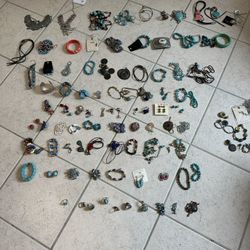 100 pieces Turquoise Colored Jewelry Items- Rings, Earrings, Necklaces and More