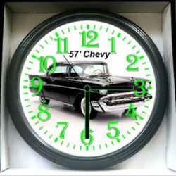 1957 Chevy Chevrolet Glow In The Dark Wall Clock New!