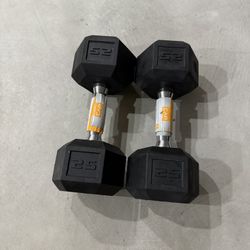 New 25 LB Rubber Hex Dumbbells