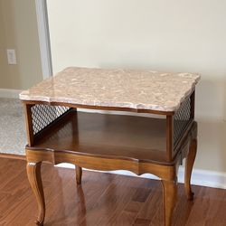 Vintage Marble Top Wood End/Accent Table