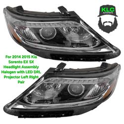 For 2014 2015 Kia Sorento EX SX Headlight Assembly Halogen with LED DRL Projector Left Right Pair